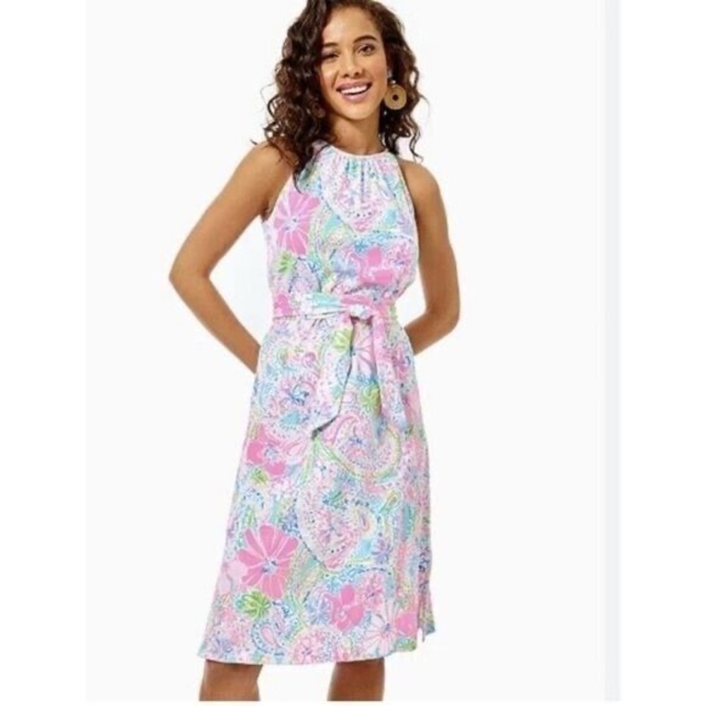 NWOT LILLY PULITZER Mabry Midi Dress in Multi Flock Full of Fun Size XXS